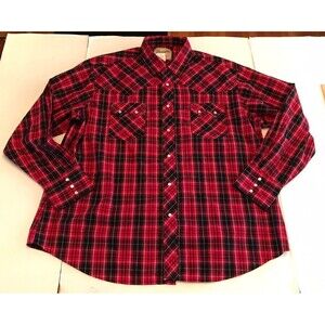 WRANGLER Red Black Check LONG SLEEVE BUTTON DOWN SHIRT MEN'S  2XL Snap J1